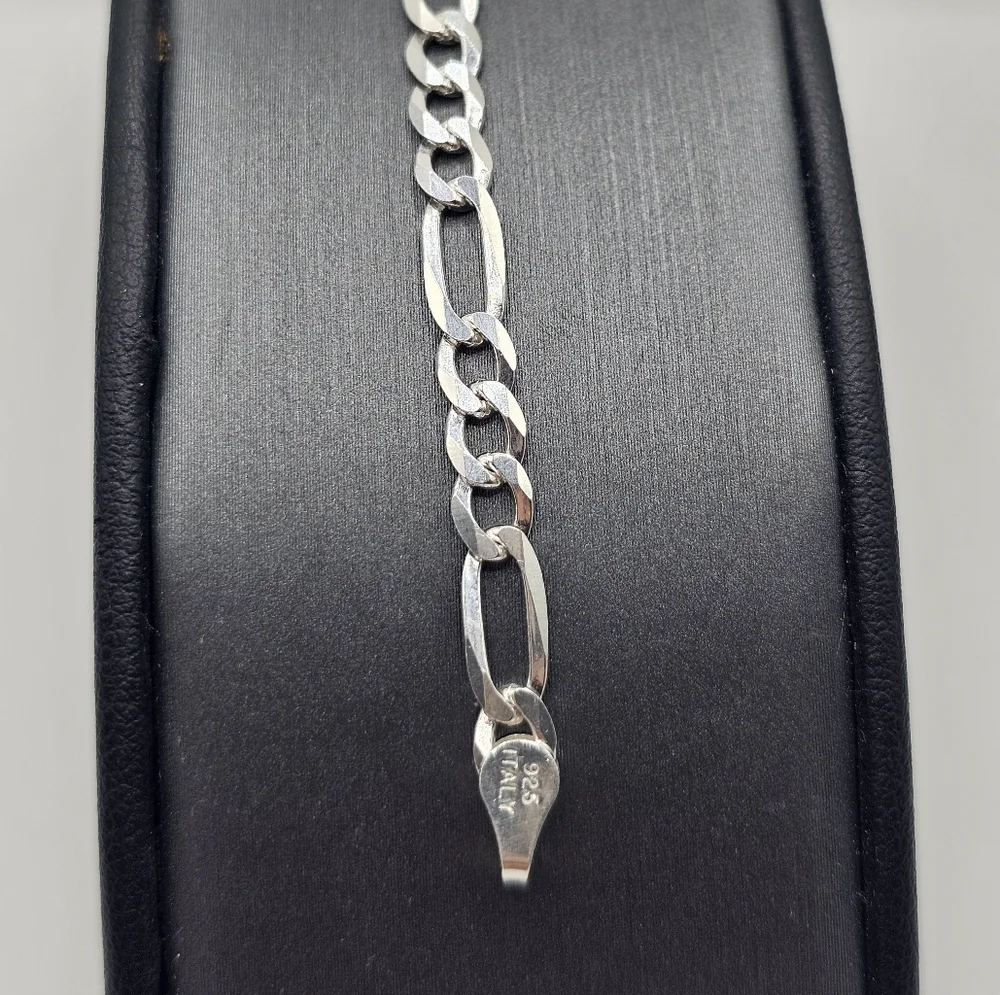 Sterling Silver 925 High Polish Figaro Bracelet 5mm 8 inches